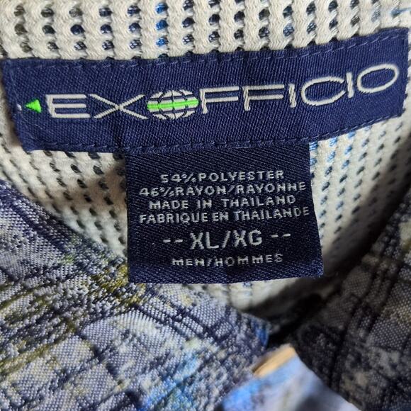 Vintage ExOfficio Fishing Shirt Mens XL Blue Tan Fish Plaid Lightweight Outdoors - Picture 5 of 7